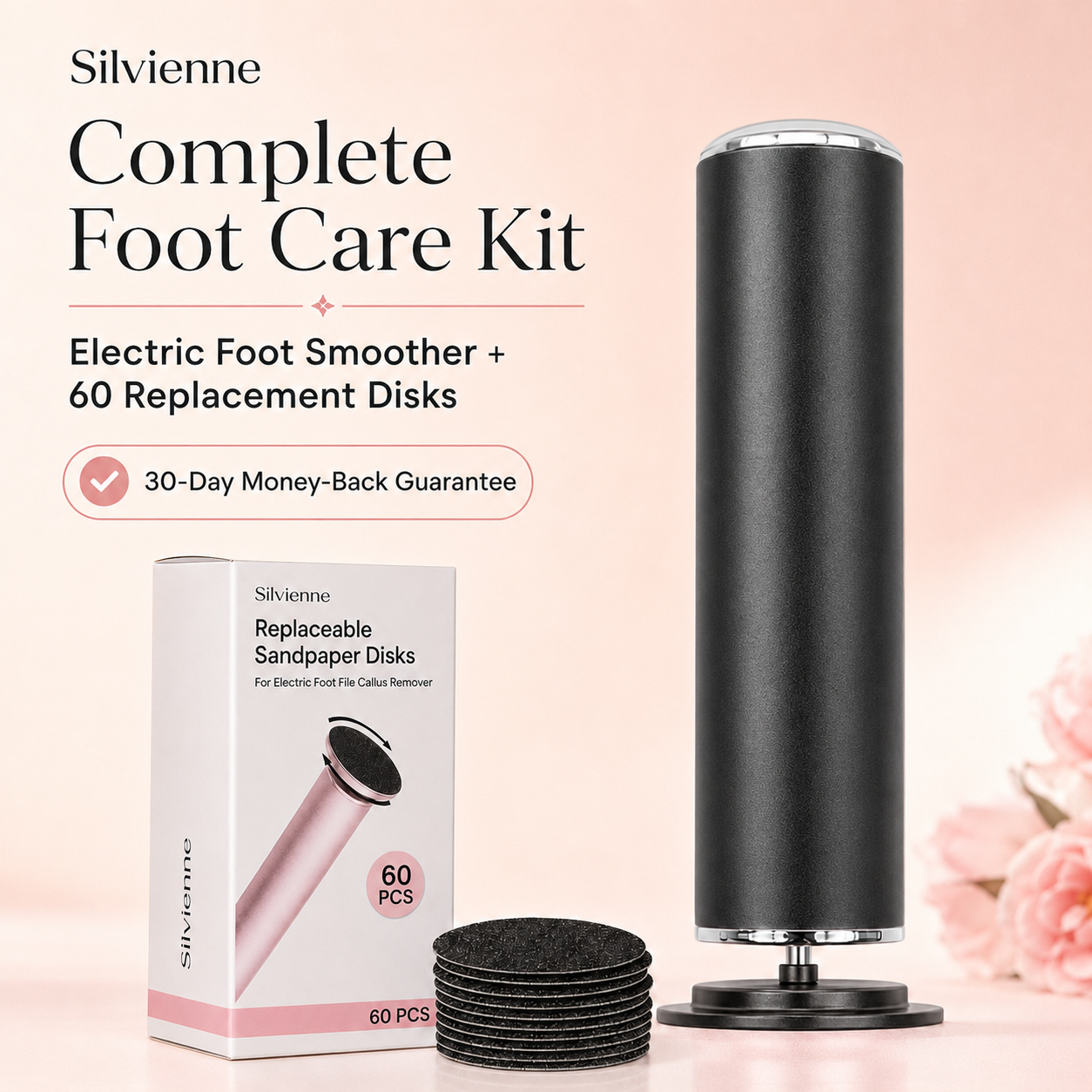 Silvienne electric foot smoother complete kit in Midnight Black with 60 replacement sanding disks